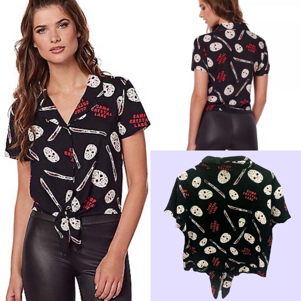 Friday The 13Th chic  Black and Red Women's Tie-Front Top size XL